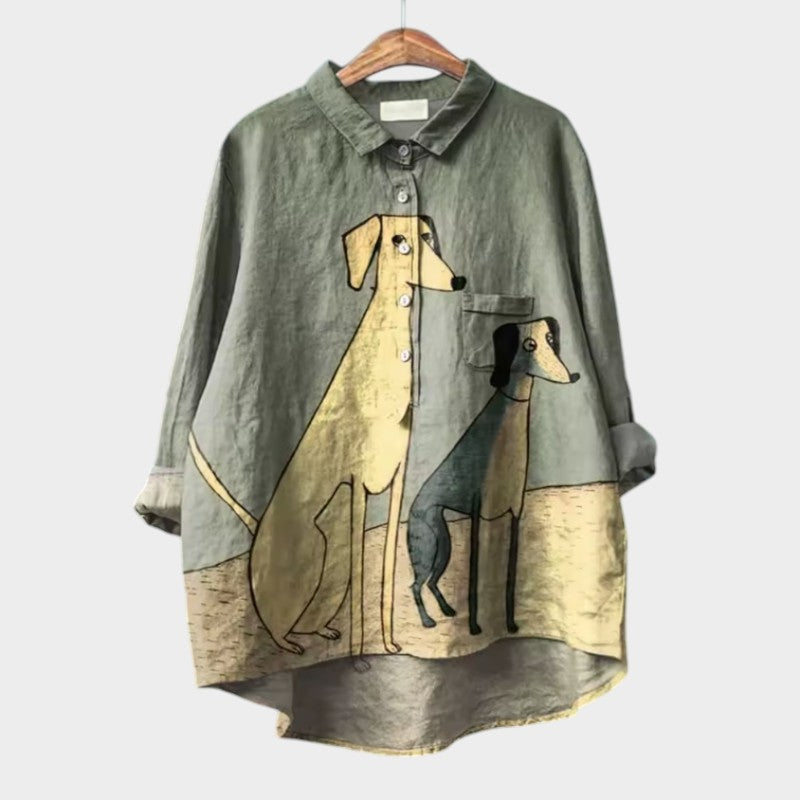 Pamela — Blusa de Lino Estampada Oversize