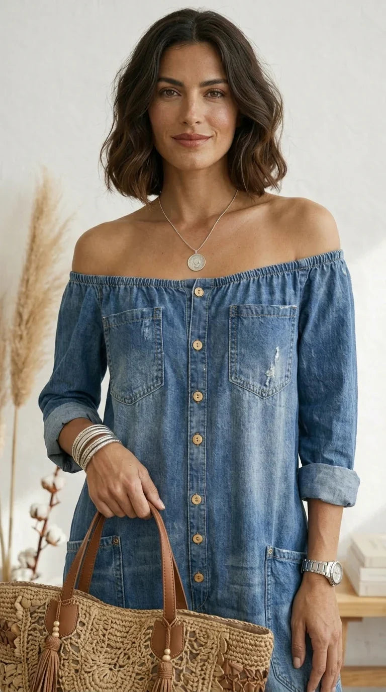 Novelya | Vega mono de denim algodón con lavado vintage