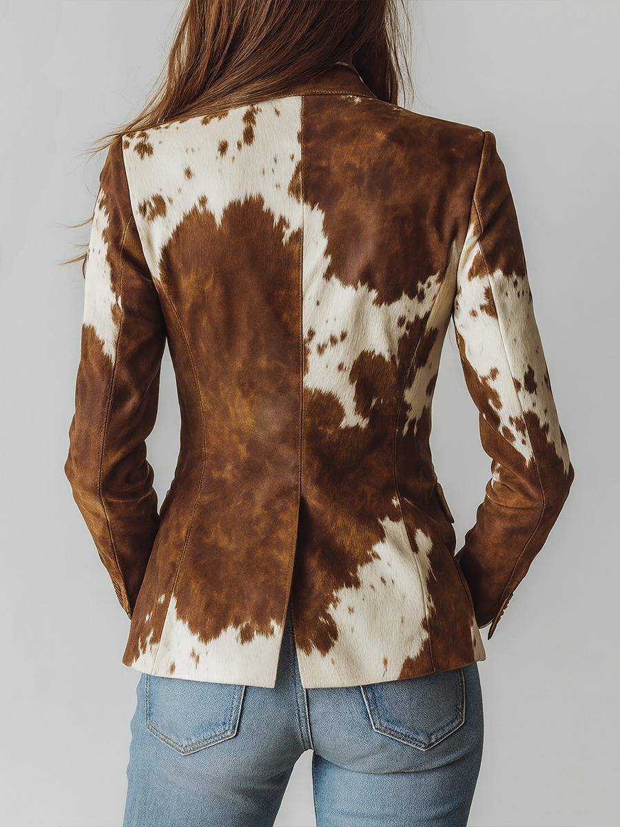 Blazer Vintage de Mujer con Estampado de Vaca