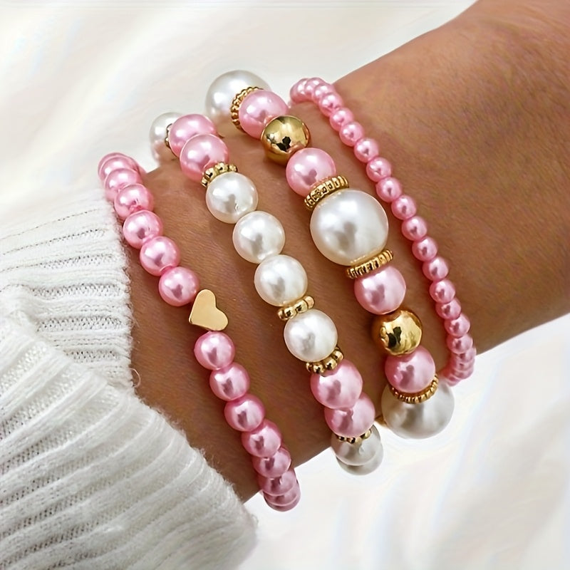 Set de Pulseras de Perlas con Corazón