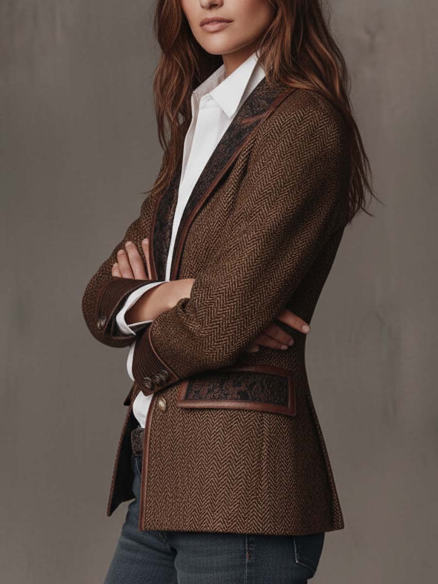 Blazer de Mujer en Espiga con Paneles Estampados