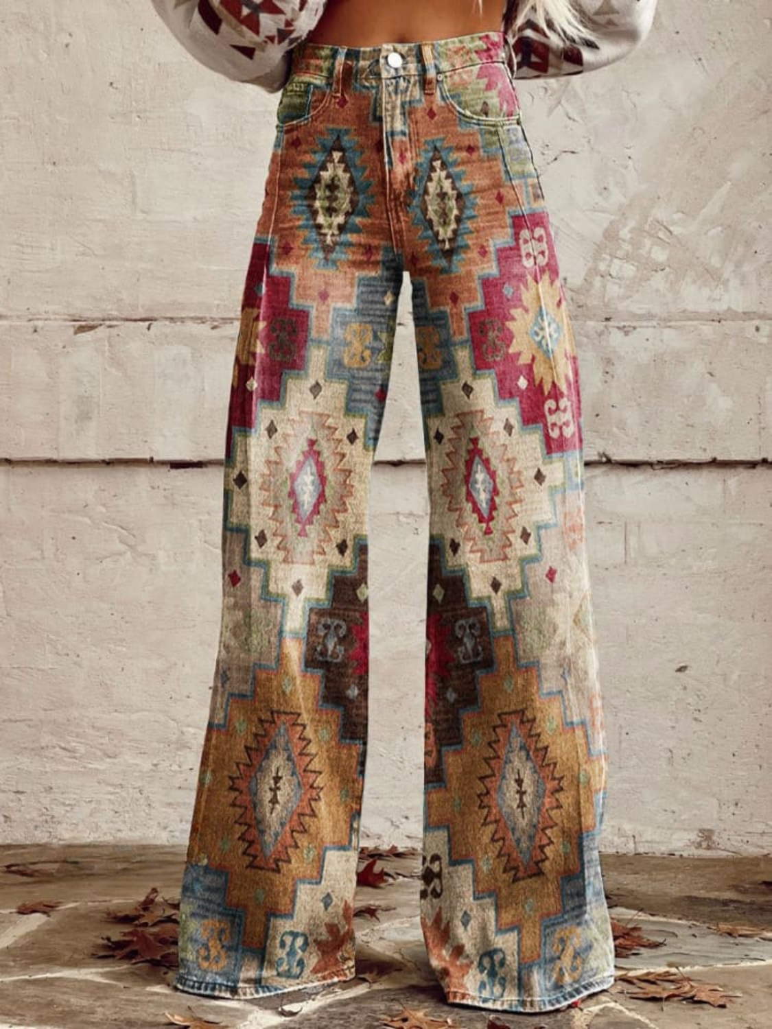 Jeans Anchos Florales Bohemios