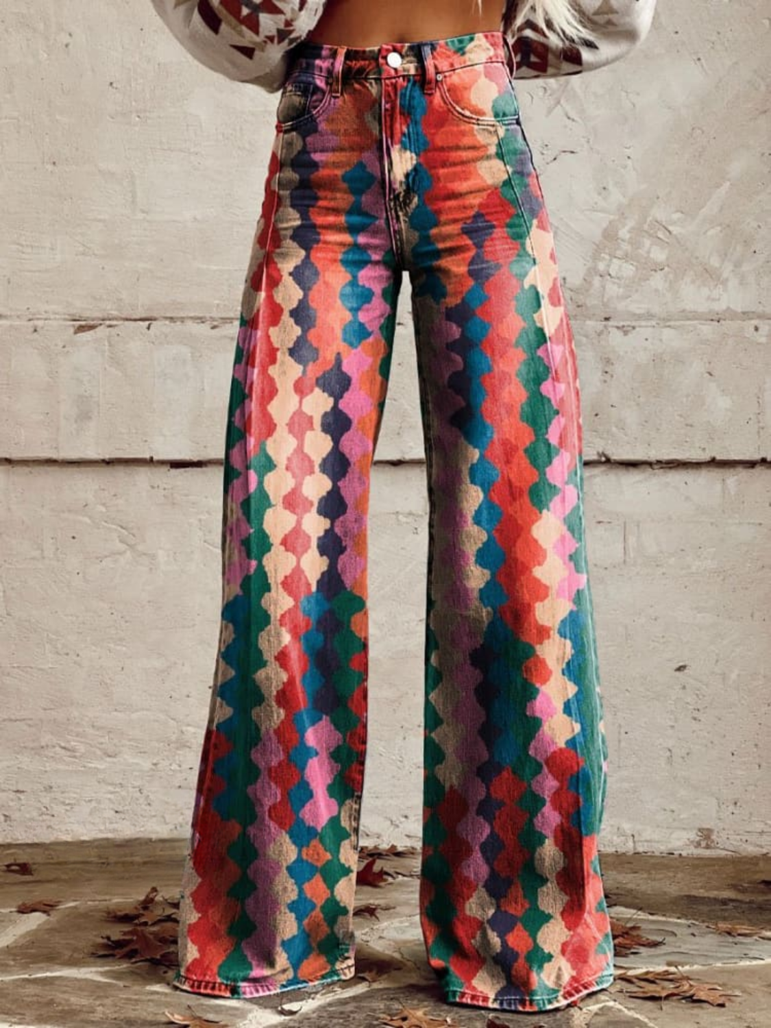 Jeans Anchos Florales Bohemios