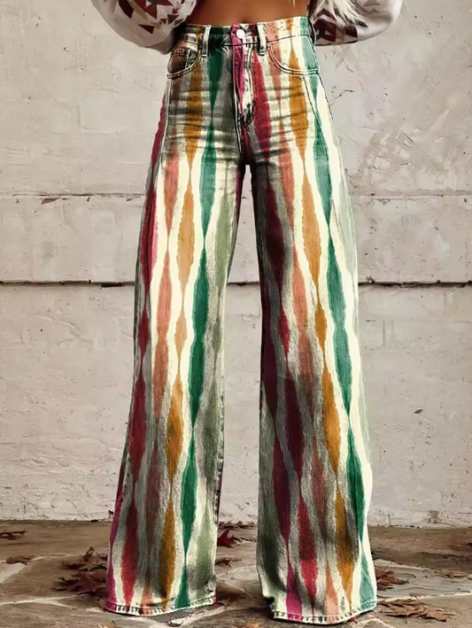 Jeans Anchos Florales Bohemios