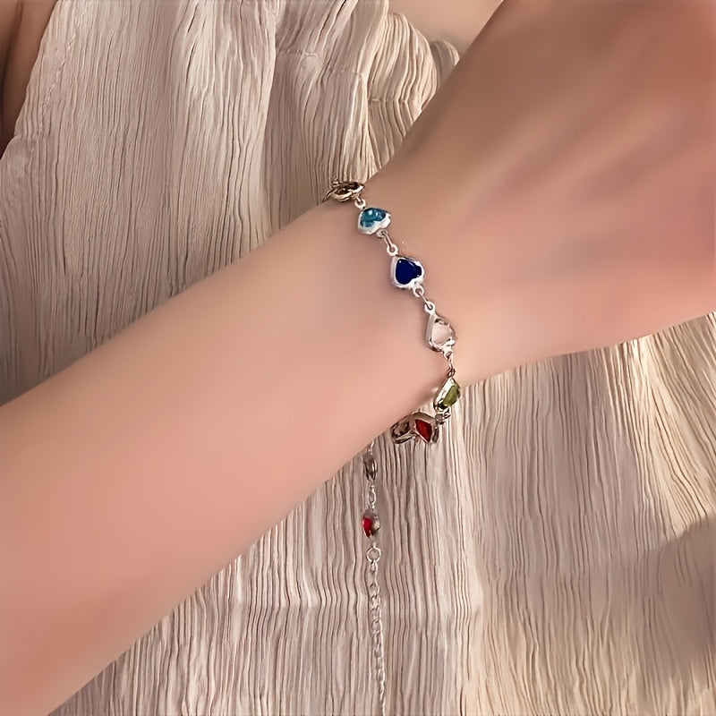 Pulsera Dorada con Corazones de Colores