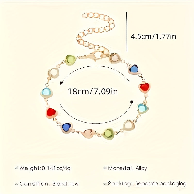 Pulsera Dorada con Corazones de Colores