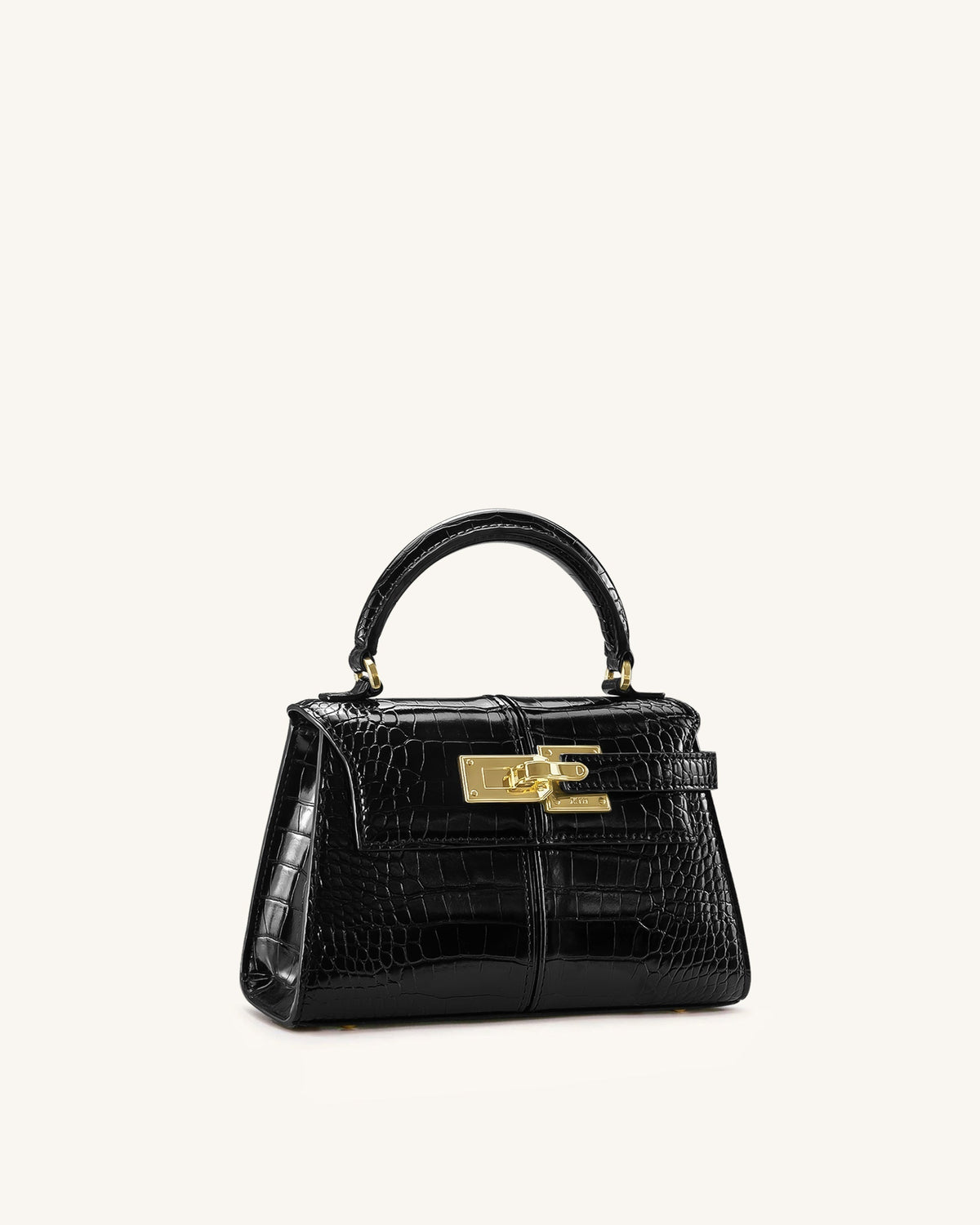 Bolso con asa superior - Negro efecto cocodrilo