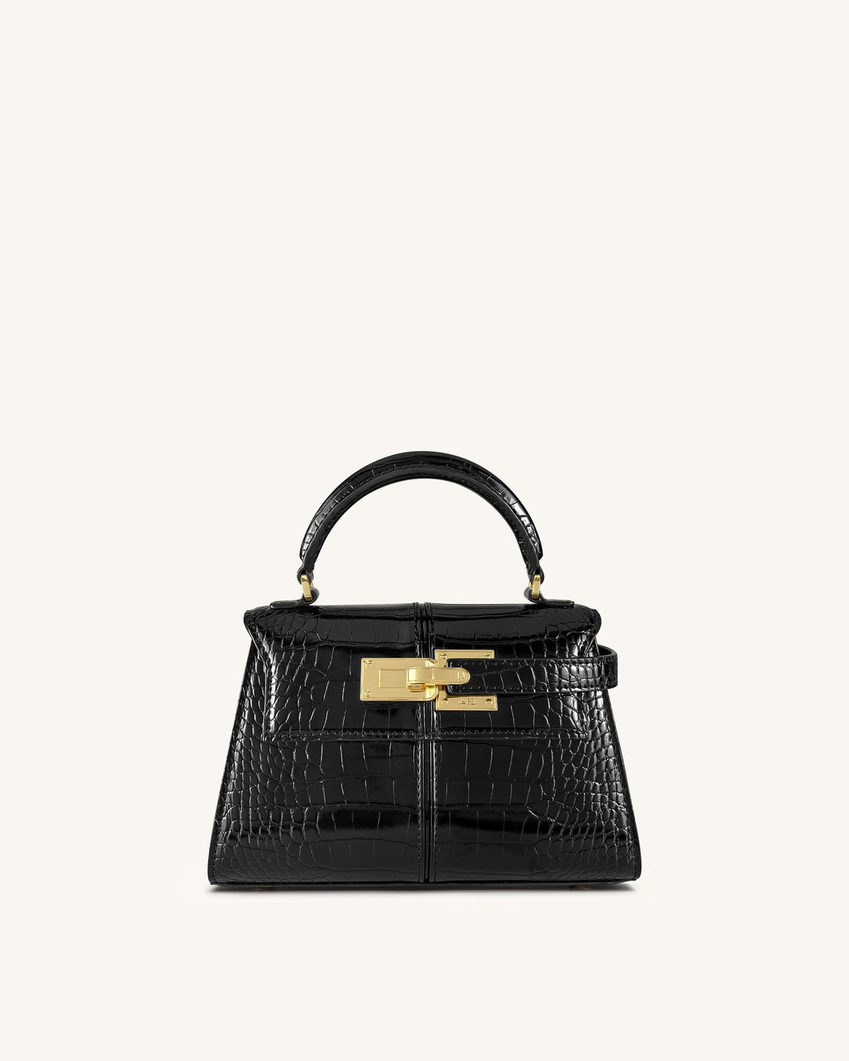 Bolso con asa superior - Negro efecto cocodrilo