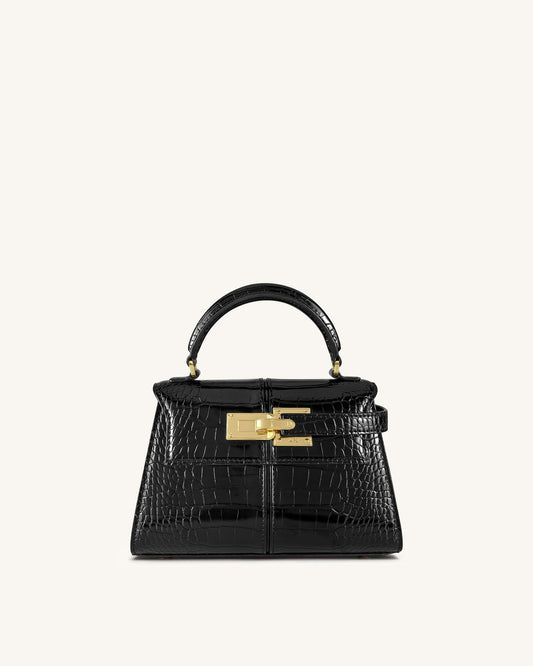Bolso con asa superior - Negro efecto cocodrilo