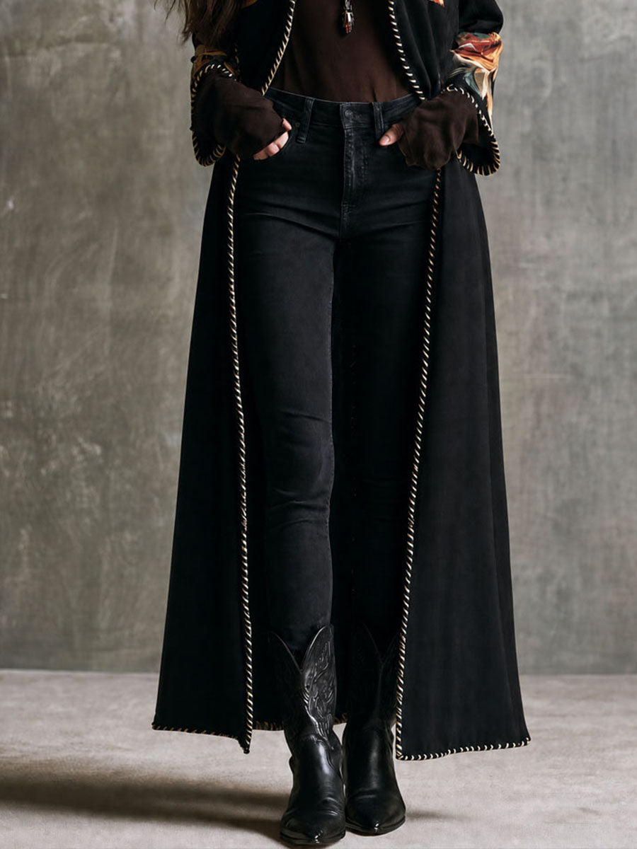 Abrigo Boho Negro de Microgamuza