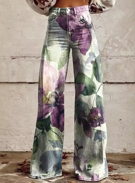 Jeans Anchos Florales Bohemios