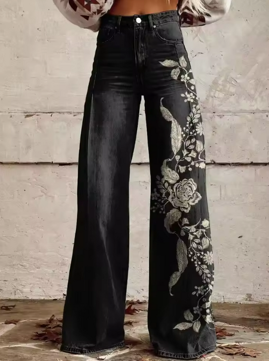 Jeans Anchos Florales Bohemios