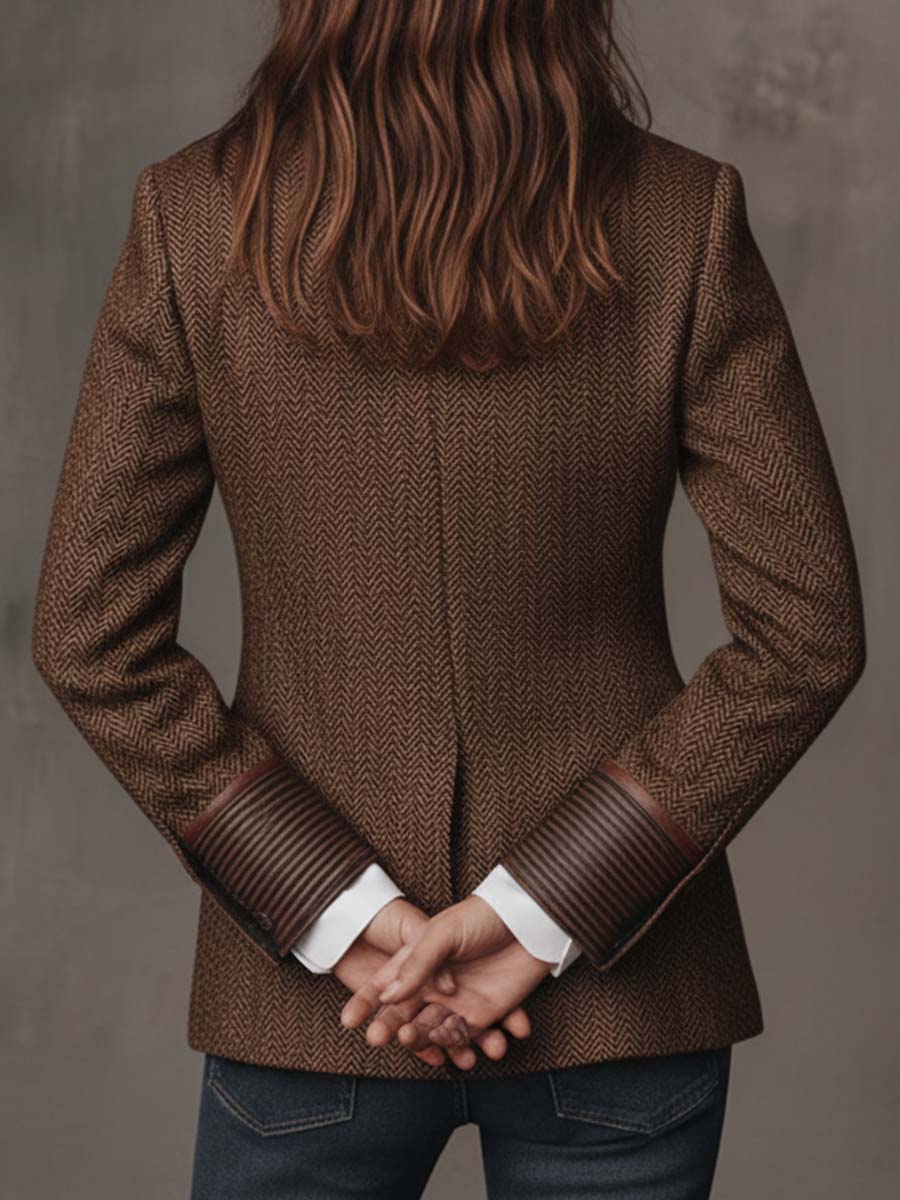 Blazer de Mujer en Espiga con Paneles Estampados