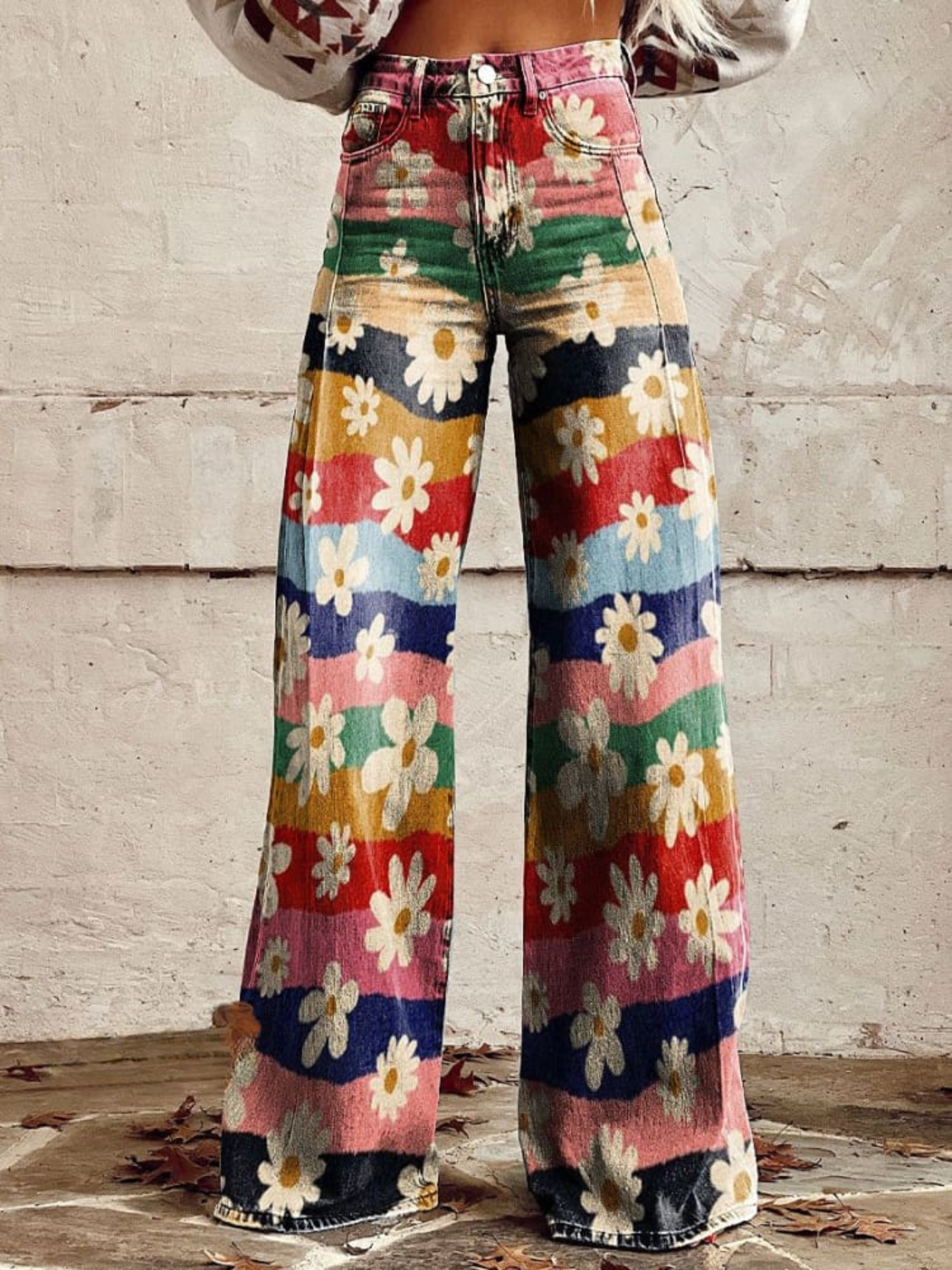 Jeans Anchos Florales Bohemios