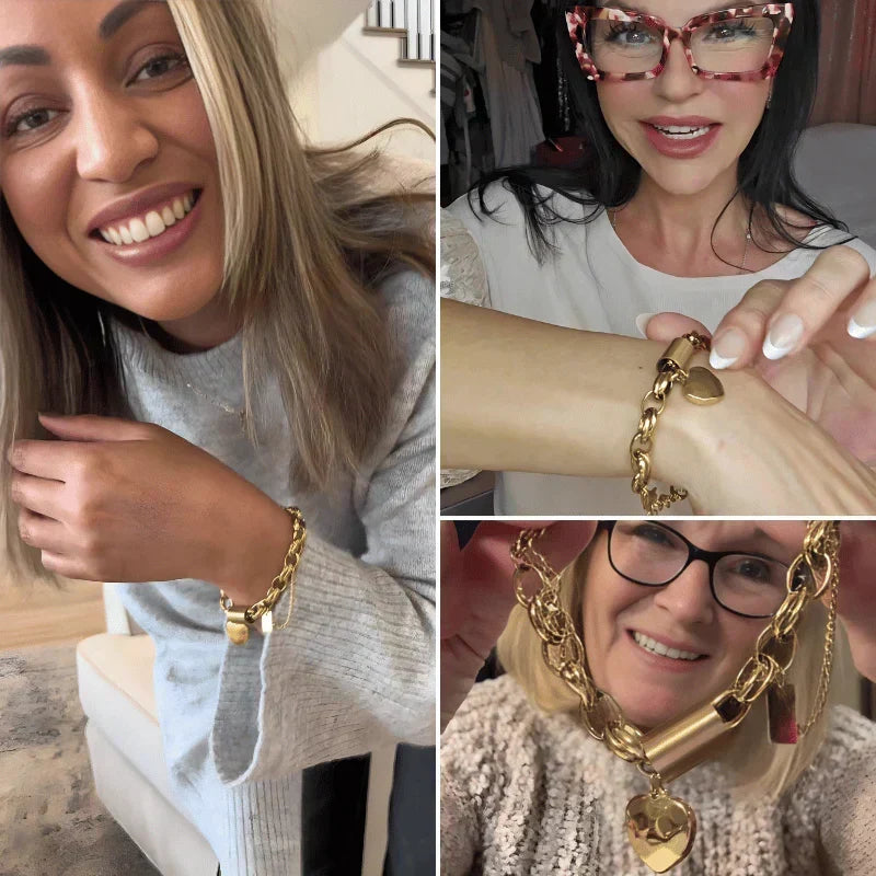 Pulsera Dorada Gruesa con Corazón