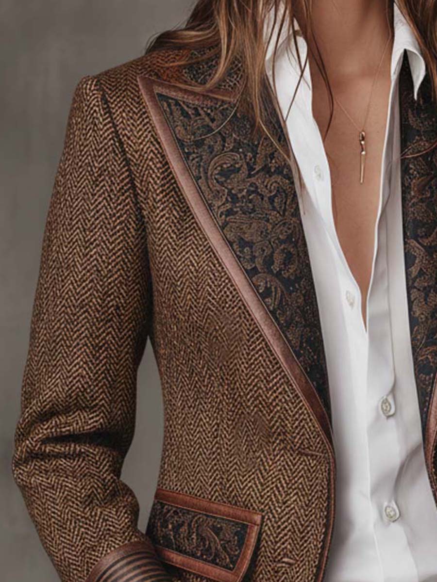 Blazer de Mujer en Espiga con Paneles Estampados
