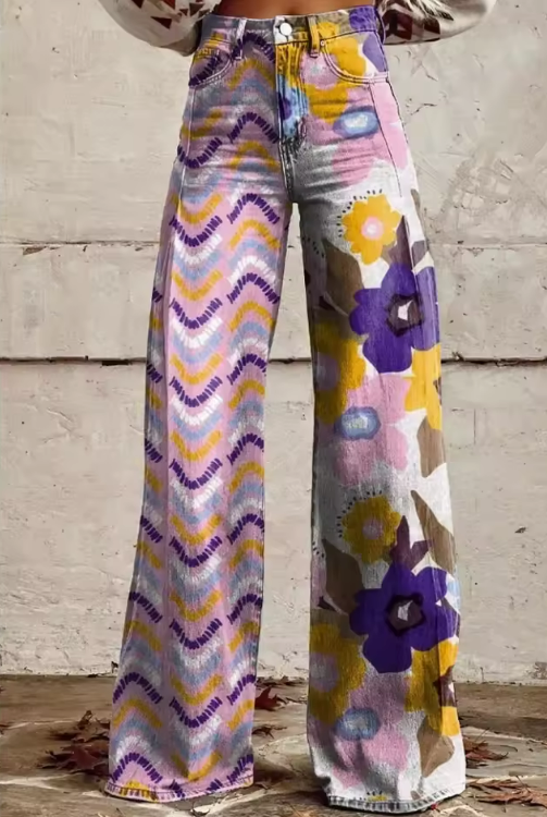 Jeans Anchos Florales Bohemios