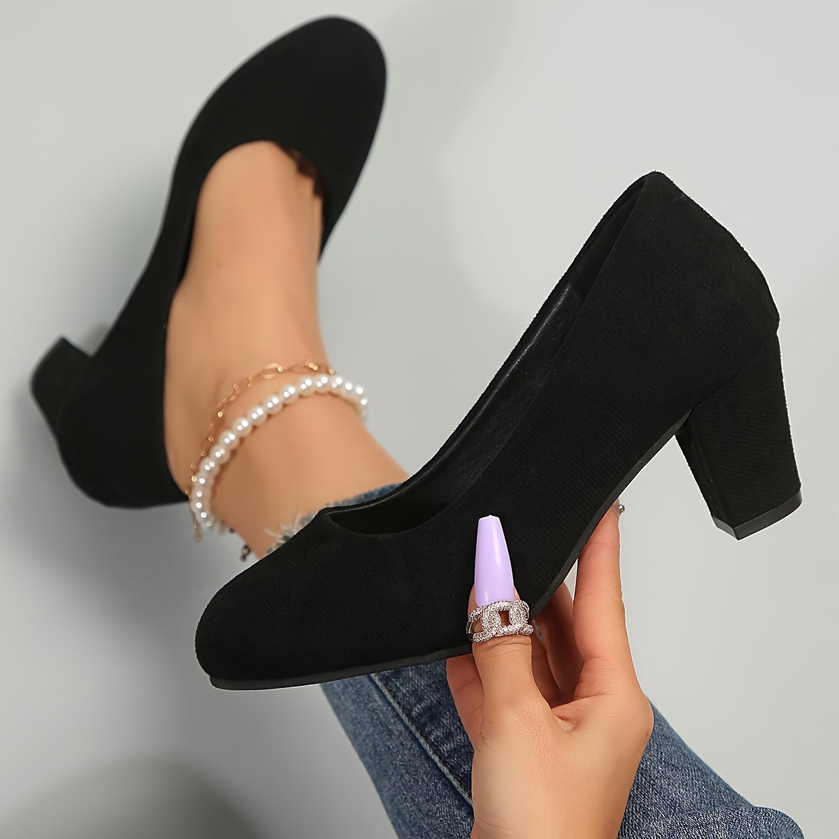 Zapatos de Salón de Punta Ancha y Tacón Estable