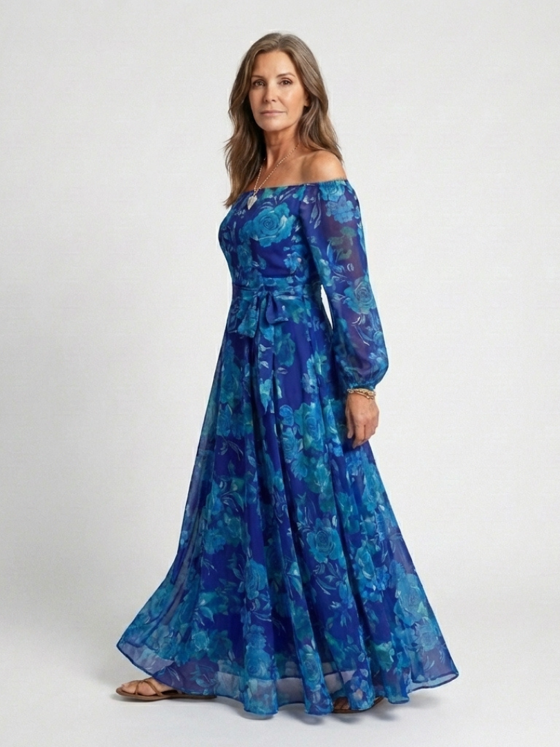 Vestido largo floral de hombros descubiertos