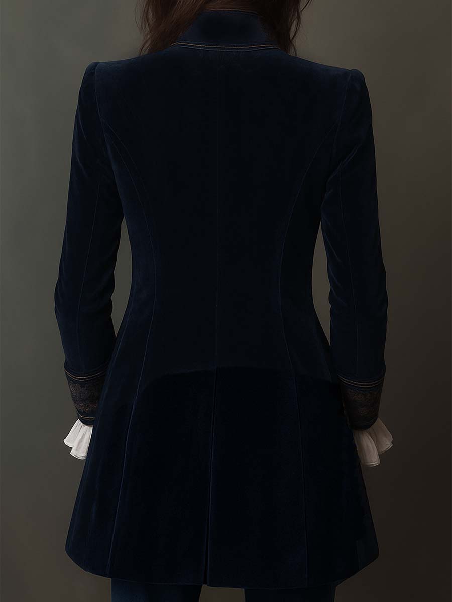 Blazer Largo Vintage de Mujer Azul Marino Bordado