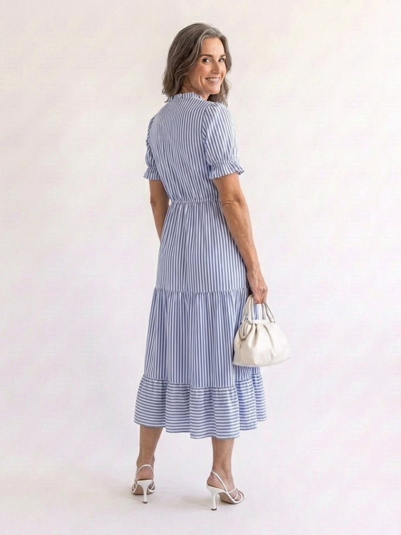 Dakota - Vestido midi de rayas escalonado y manga corta