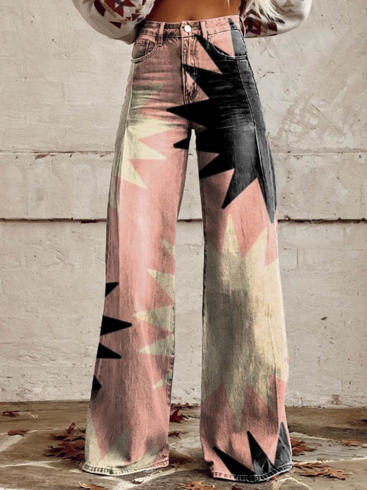 Jeans Anchos Florales Bohemios