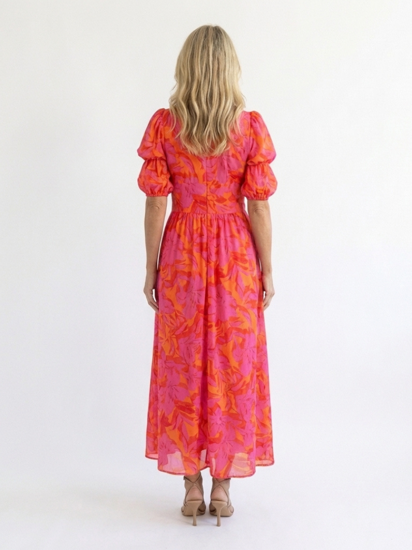 Willow - Vestido midi floral con escote en V y mangas abullonadas
