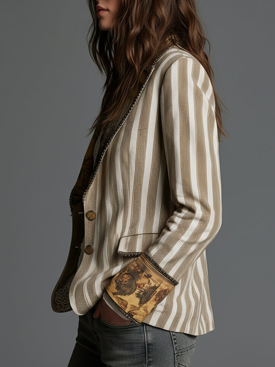 Blazer de Mujer con Solapa y Rayas Bohemias