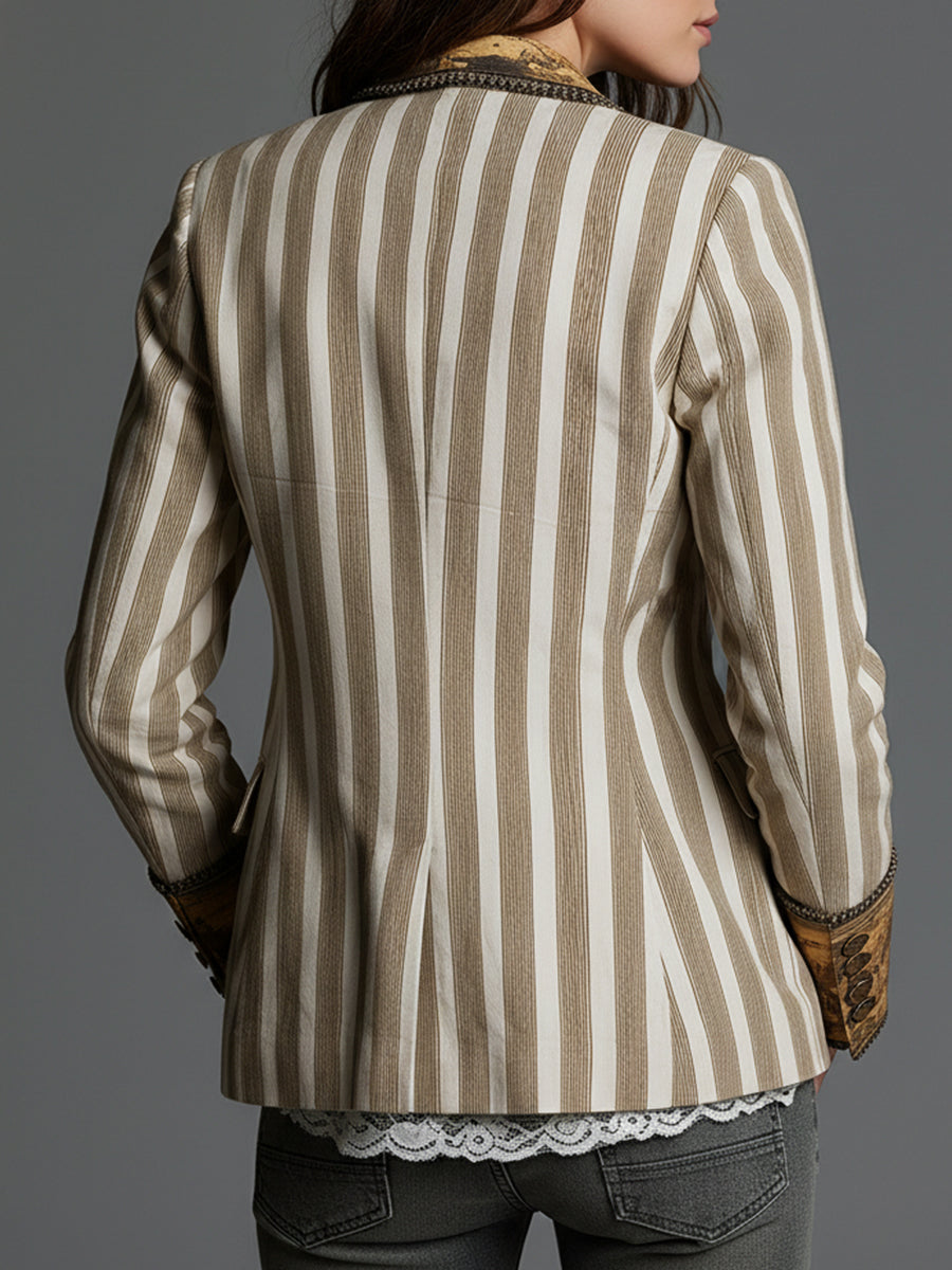 Blazer de Mujer con Solapa y Rayas Bohemias