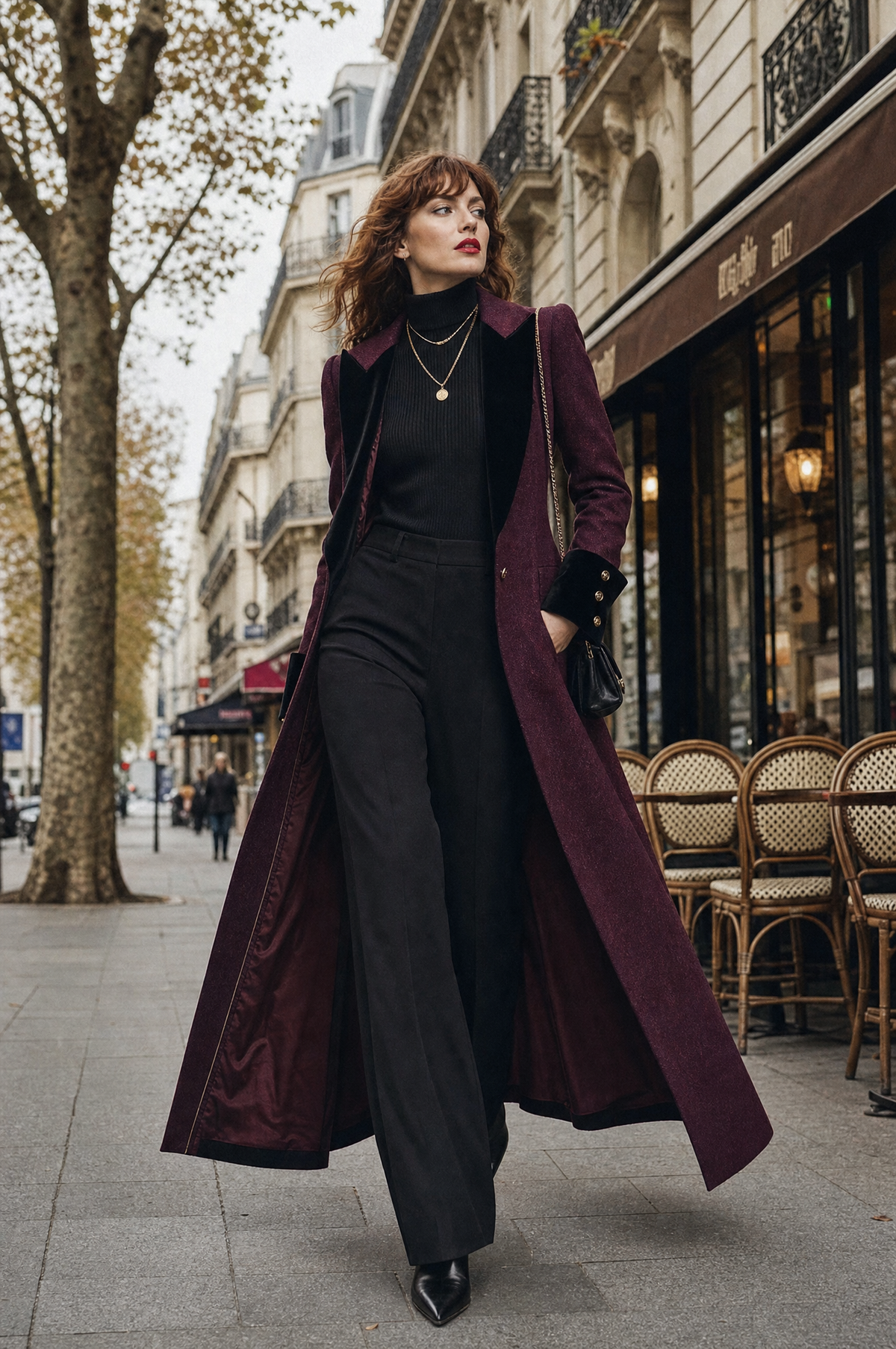 Abrigo Midi Vintage de Lana y Terciopelo