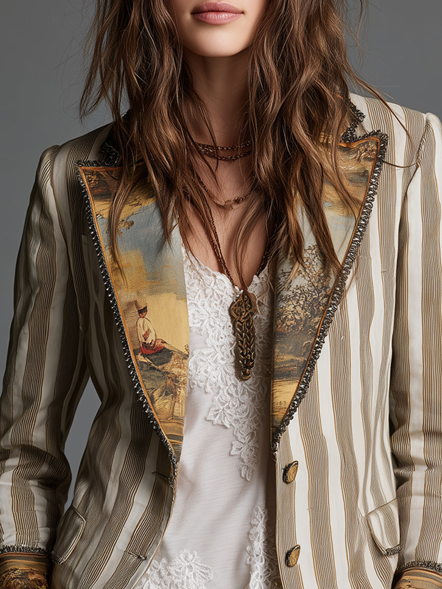 Blazer de Mujer con Solapa y Rayas Bohemias