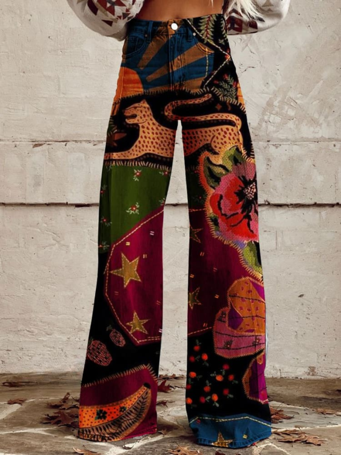 Jeans Anchos Florales Bohemios