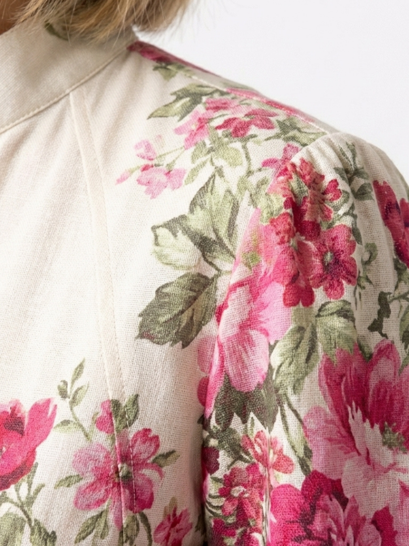 Vestido largo floral de manga larga con cinturón
