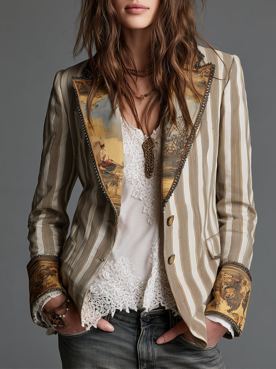 Blazer de Mujer con Solapa y Rayas Bohemias