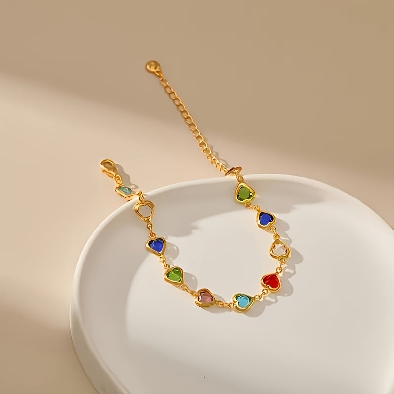 Pulsera Dorada con Corazones de Colores