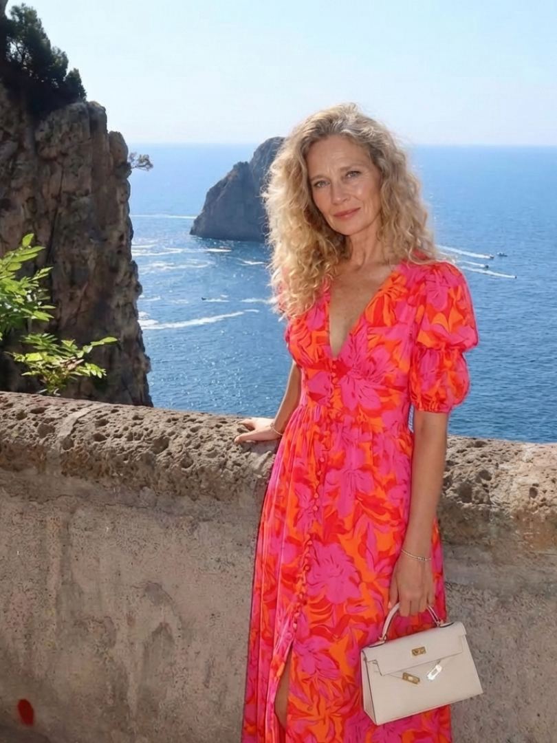 Willow - Vestido midi floral con escote en V y mangas abullonadas