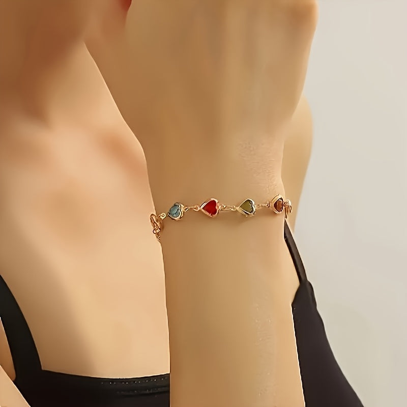 Pulsera Dorada con Corazones de Colores