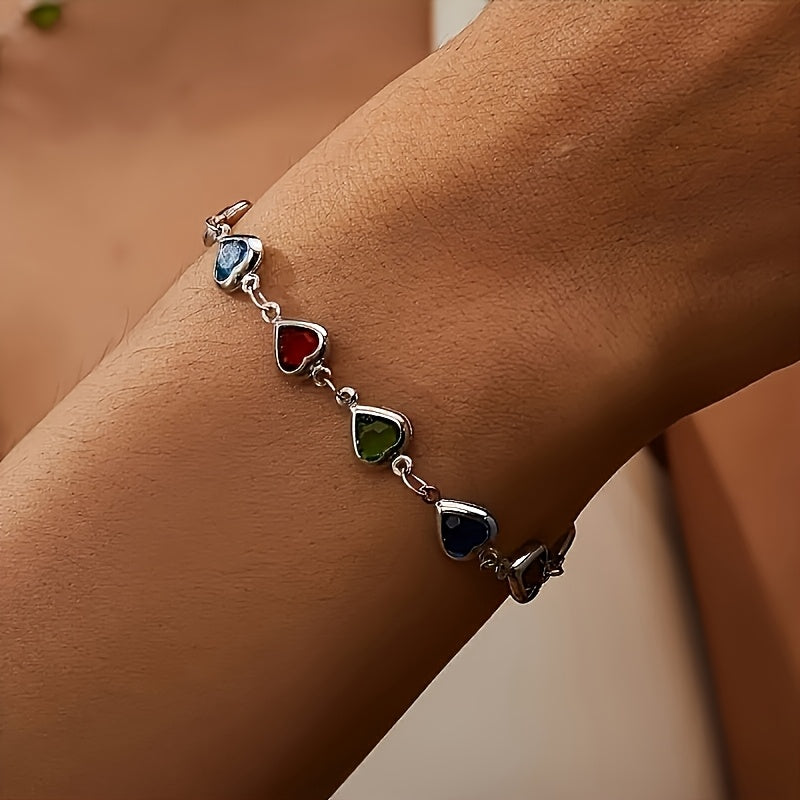 Pulsera Dorada con Corazones de Colores