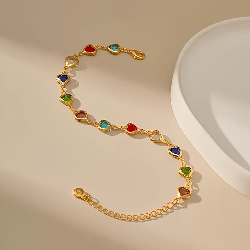 Pulsera Dorada con Corazones de Colores