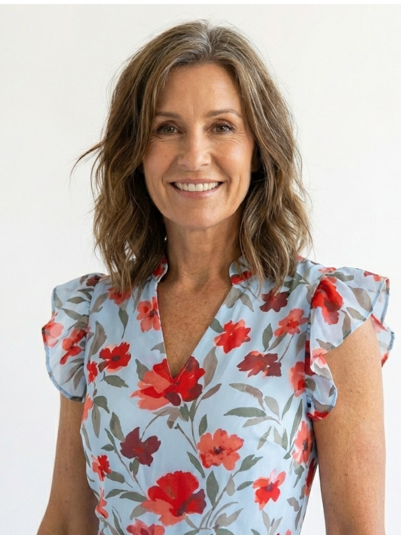 Vestido midi floral escalonado con cuello en V