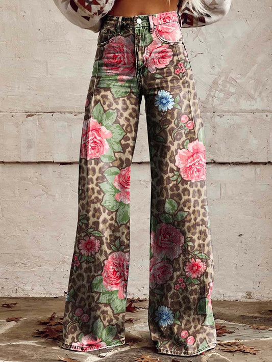 Jeans Anchos Florales Bohemios