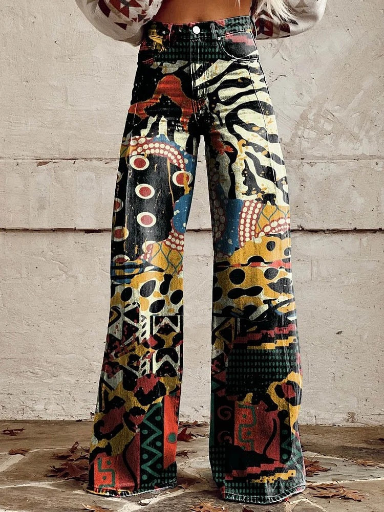 Jeans Anchos Florales Bohemios