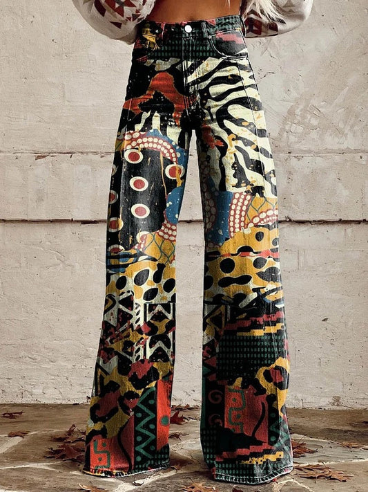 Jeans Anchos Florales Bohemios