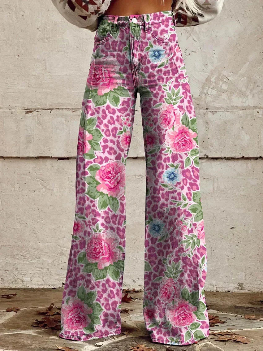 Jeans Anchos Florales Bohemios