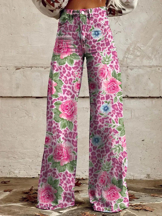 Jeans Anchos Florales Bohemios
