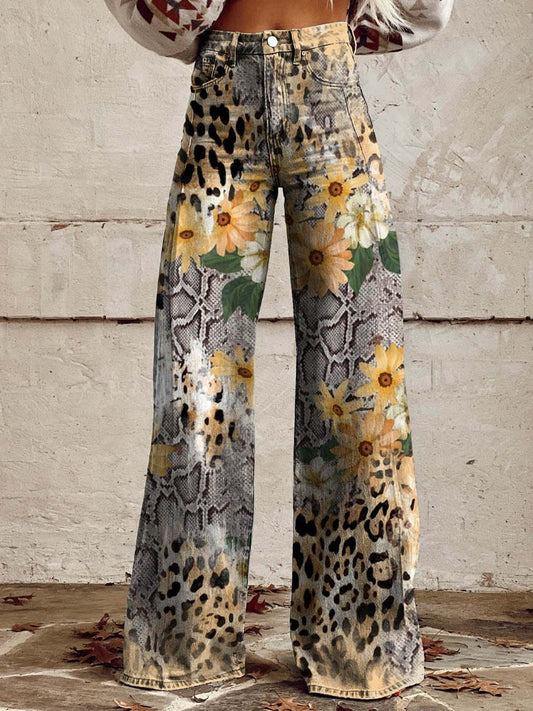 Jeans Anchos Florales Bohemios