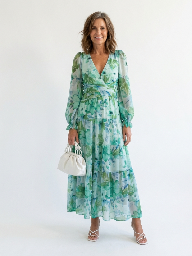 Althea - Vestido largo floral de manga larga
