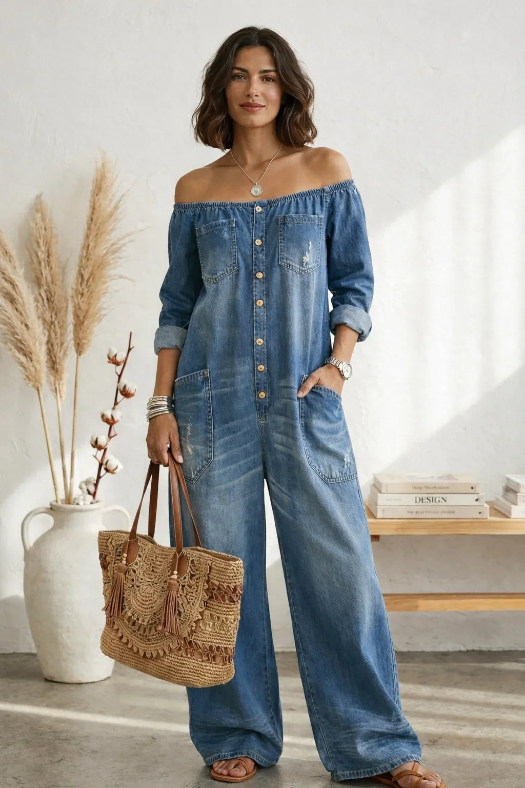 Novelya | Vega mono de denim algodón con lavado vintage