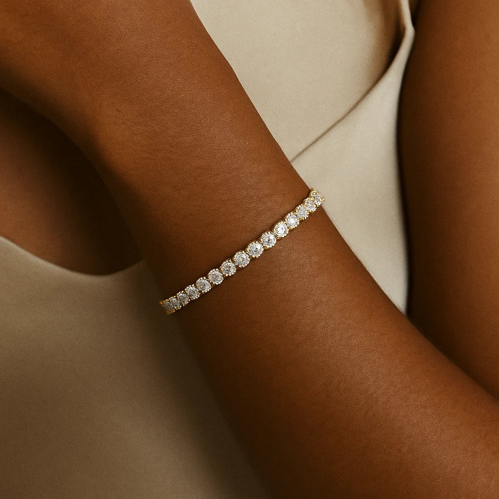 Pulsera Tennis Dorada de Moissanita