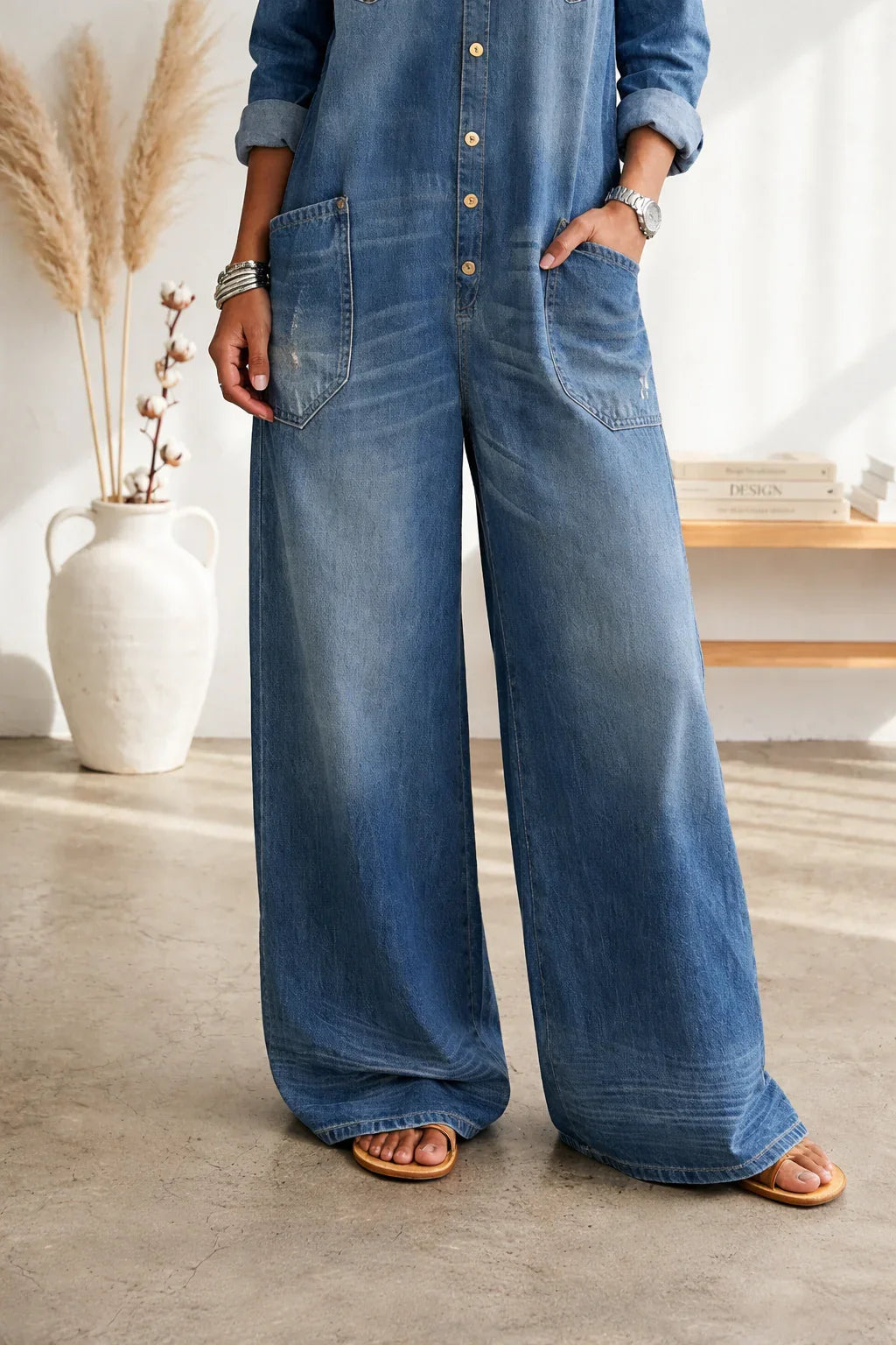 Novelya | Vega mono de denim algodón con lavado vintage